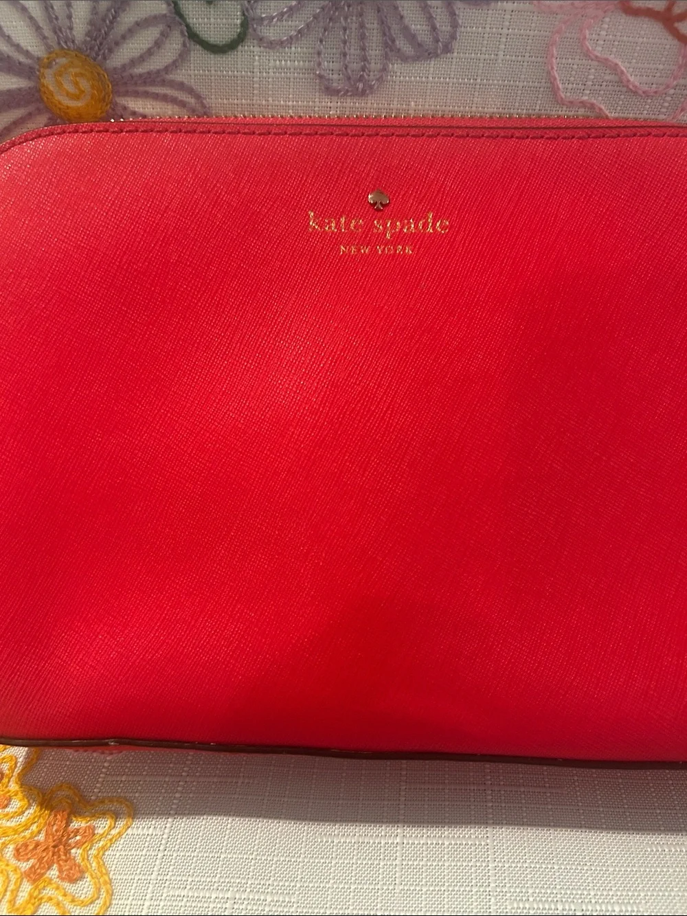 kate spade bright pink Saffiano leather cosmetic pouch